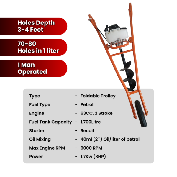 2 Stroke 63cc Trolley Type Earth Auger Machine - Image 3